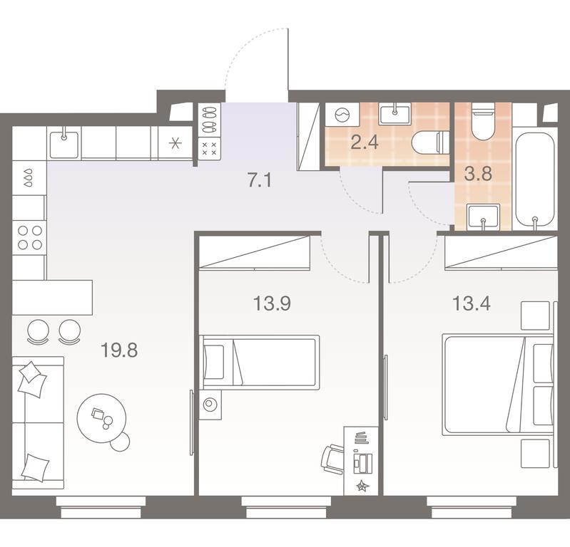 2-BD Apartment Sale, 60.4 sq. m. at Twelve, Elektrolitny Drive, 12Б, Moscow, Russia #1