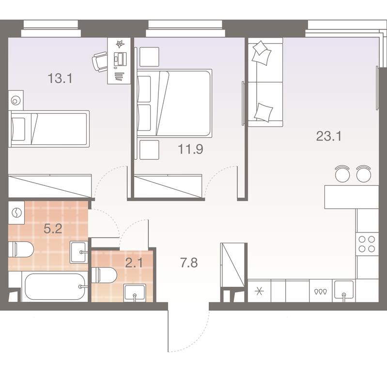 2-BD Apartment Sale, 63.2平方米 at Twelve, Elektrolitny Drive, 12Б, Moscow, Russia #1 2-BD Apartment Sale, 63.2平方米 at Twelve, Elektrolitny Drive, 12Б, Moscow, Russia #1