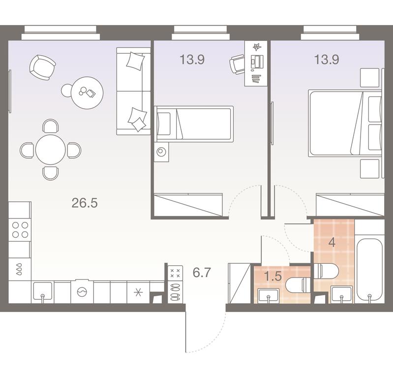 2-BD Apartment Sale, 66.5 sq. m. at Twelve, Elektrolitny Drive, 12Б, Moscow, Russia #1