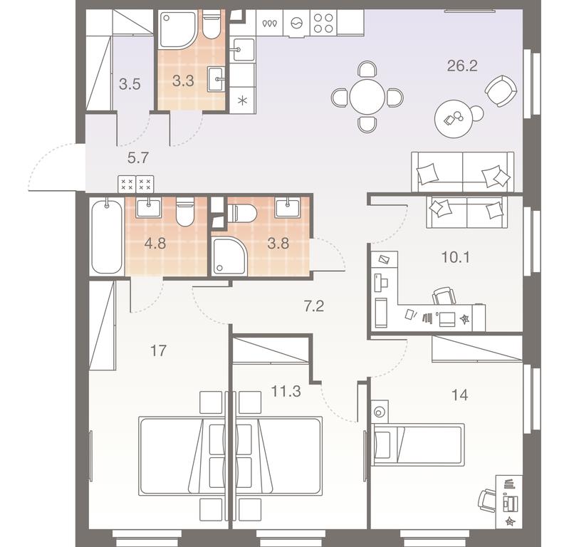4-BD Apartment Sale, 106.9 sq. m. at Twelve, Elektrolitny Drive, 12Б, Moscow, Russia #1 4-BD Apartment Sale, 106.9 sq. m. at Twelve, Elektrolitny Drive, 12Б, Moscow, Russia #1