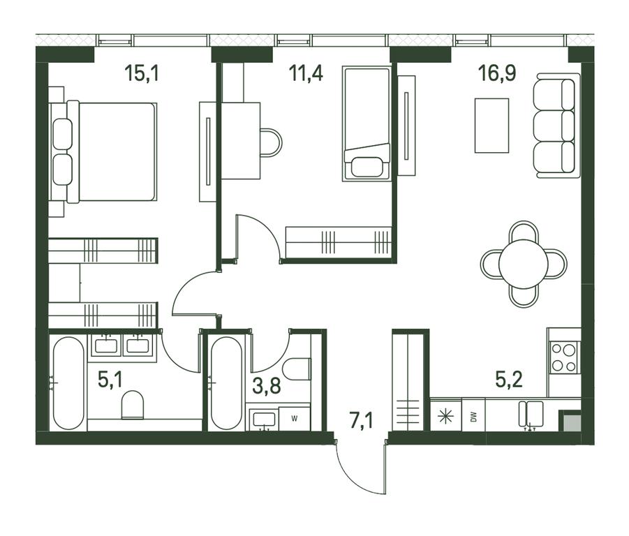 3-BD Apartment Sale, 64.6 sq. m. at Moments, Volokolamskoye Highway, 28, Moscow, Russia #1