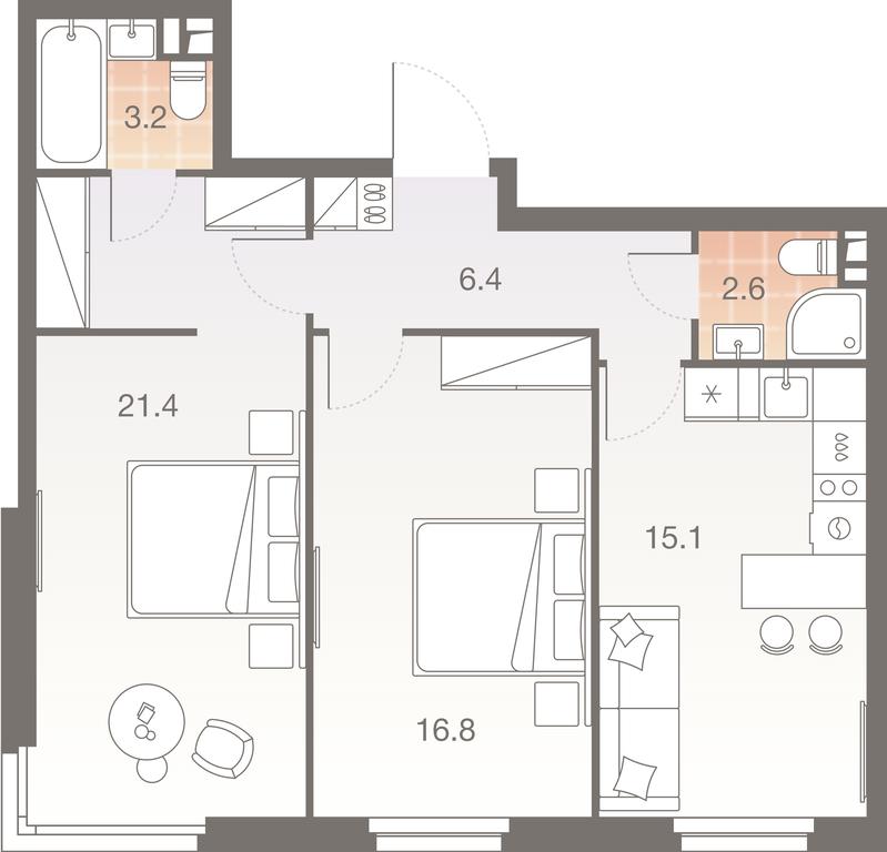2-BD Apartment Sale, 65.5平方米 at Twelve, Elektrolitny Drive, 12Б, Moscow, Russia #1 2-BD Apartment Sale, 65.5平方米 at Twelve, Elektrolitny Drive, 12Б, Moscow, Russia #1
