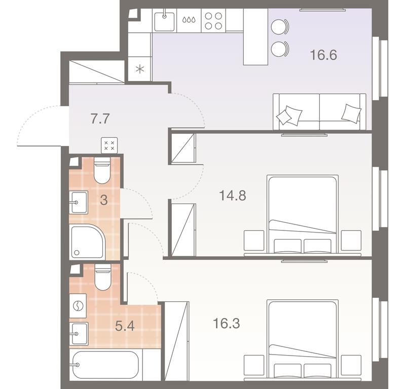 2-BD Apartment Sale, 63.8 sq. m. at Twelve, Elektrolitny Drive, 12Б, Moscow, Russia #1