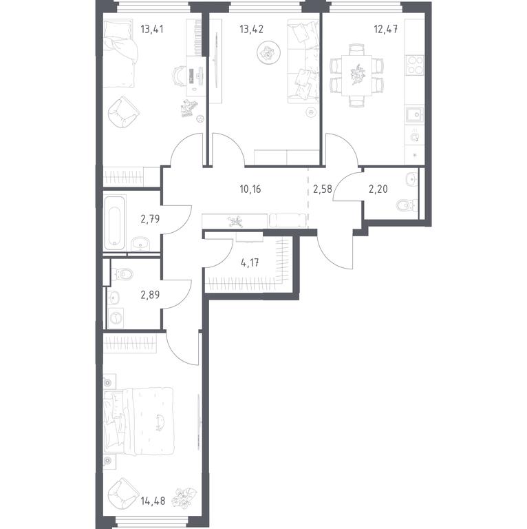 2-BD Apartment Sale, 78.57 sq. m. at Kosmicheskiy kvartal, M.K. Tikhonravova Street, Yubileyniy Microdistrict, Korolyov, Moscow Region, Russia #1
