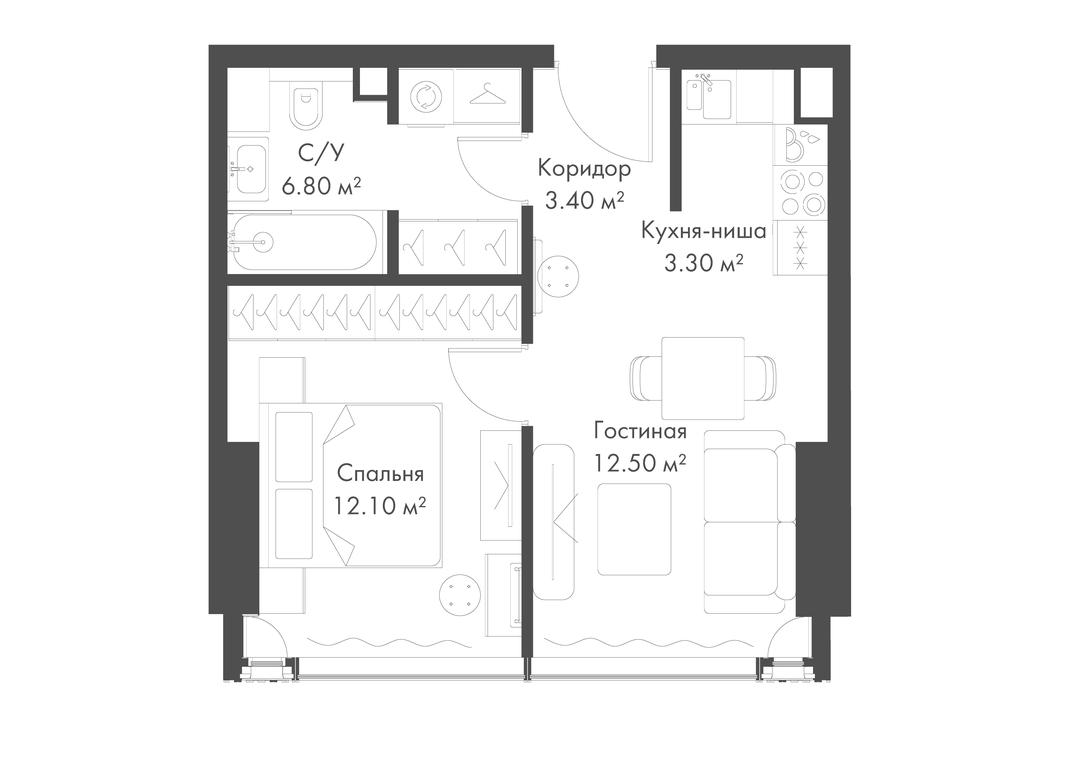 1-BD Apartment Sale, 38.1 sq. m. at Slava, Leningradskiy Avenue, 8с10, Moscow, Russia #2