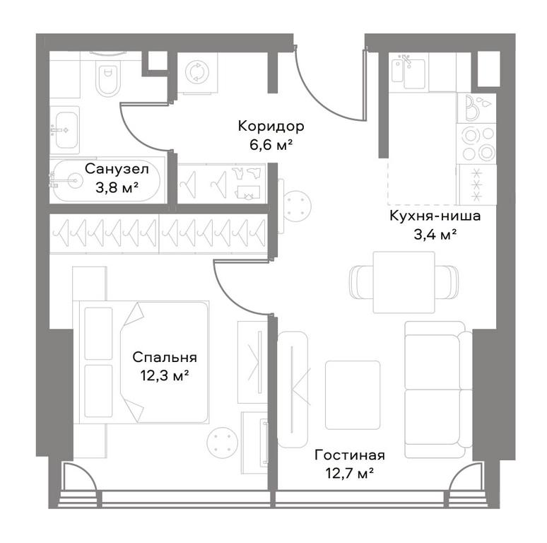 1-BD Apartment Sale, 38.1 sq. m. at Slava, Leningradskiy Avenue, 8с10, Moscow, Russia #1