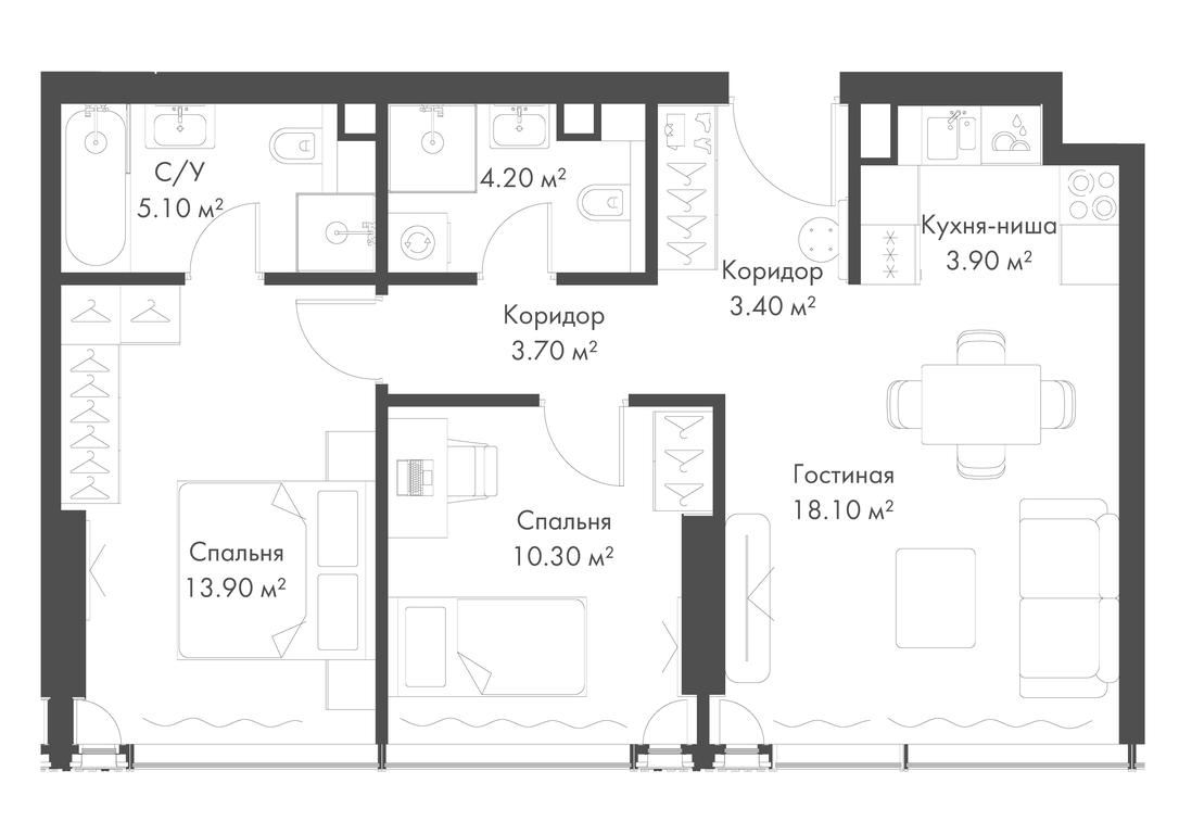 2-BD Apartment Sale, 62.6平方米 at Slava, Leningradskiy Avenue, 8с10, Moscow, Russia #2 2-BD Apartment Sale, 62.6平方米 at Slava, Leningradskiy Avenue, 8с10, Moscow, Russia #2