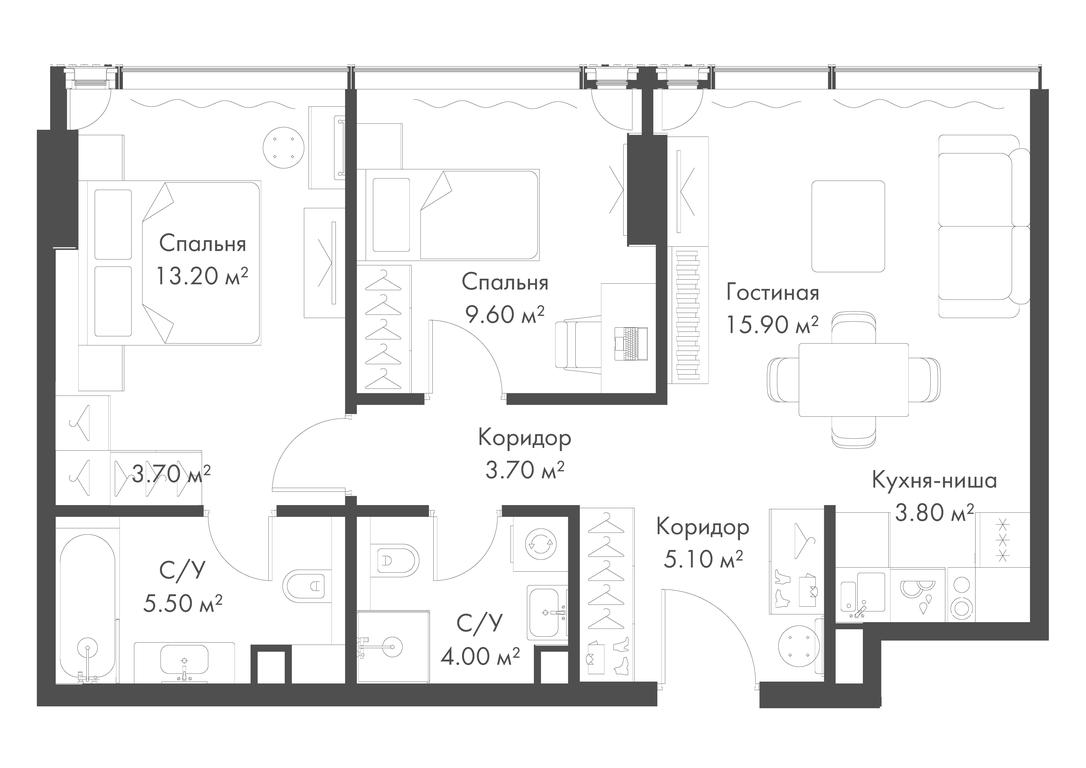 2-BD Apartment Sale, 60.8 sq. m. at Slava, Leningradskiy Avenue, 8с10, Moscow, Russia #2