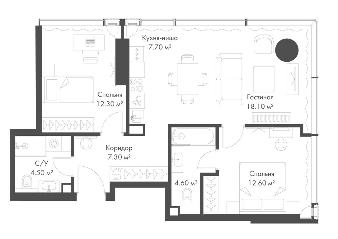 2-BD Apartment Sale, 67.1平方米 at Slava, Leningradskiy Avenue, 8с10, Moscow, Russia #2