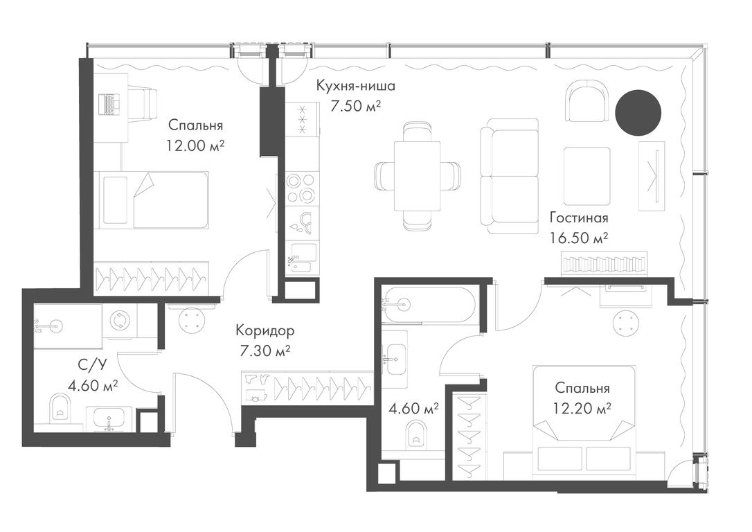 2-BD Apartment Sale, 64.7平方米 at Slava, Leningradskiy Avenue, 8с10, Moscow, Russia #2