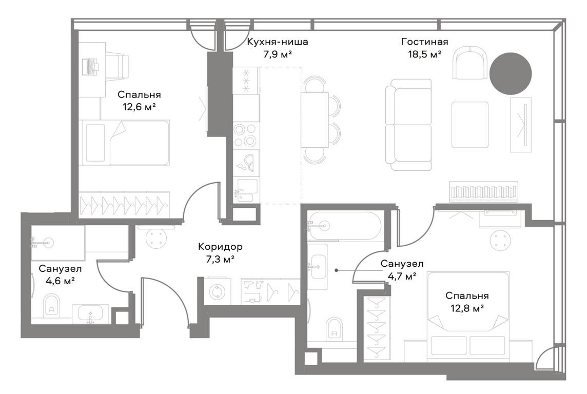 2-BD Apartment Sale, 67.4 sq. m. at Slava, Leningradskiy Avenue, 8с10, Moscow, Russia #1