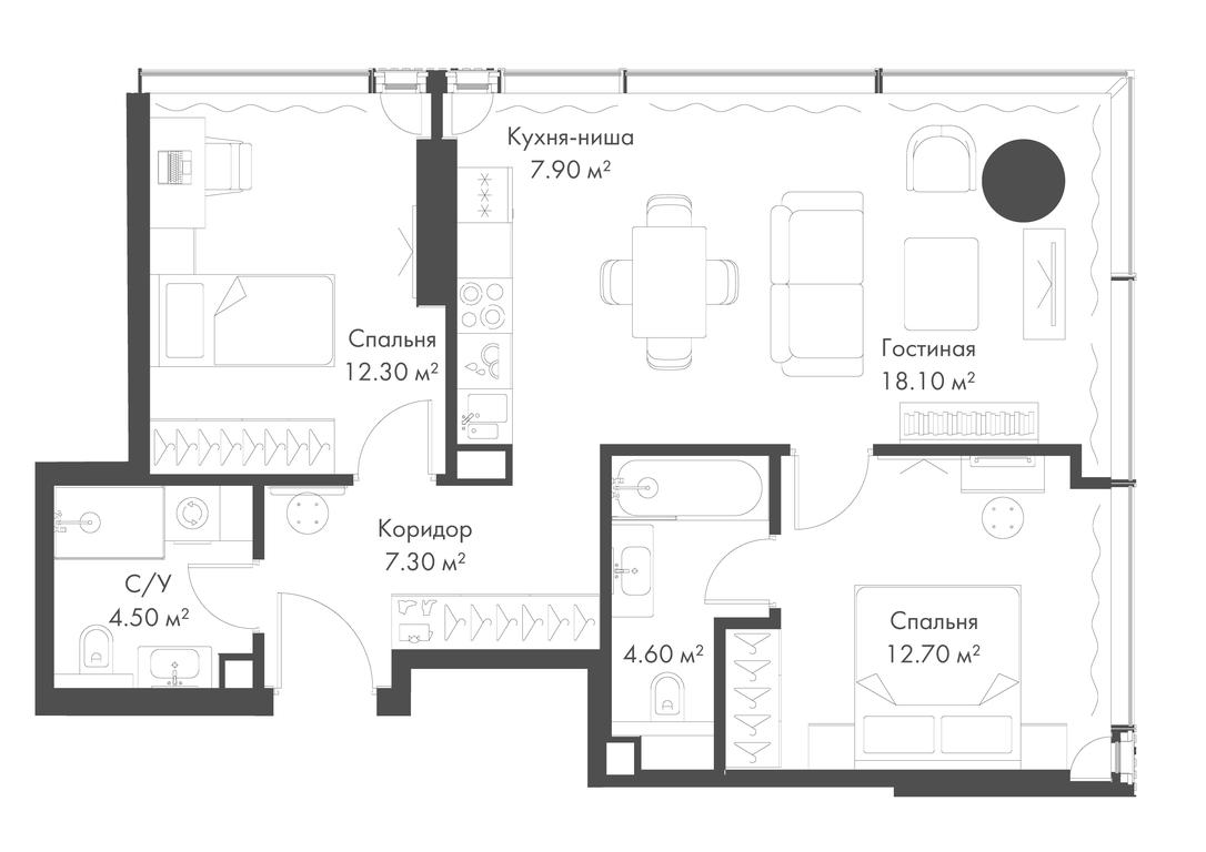 2-BD Apartment Sale, 67.4 sq. m. at Slava, Leningradskiy Avenue, 8с10, Moscow, Russia #2