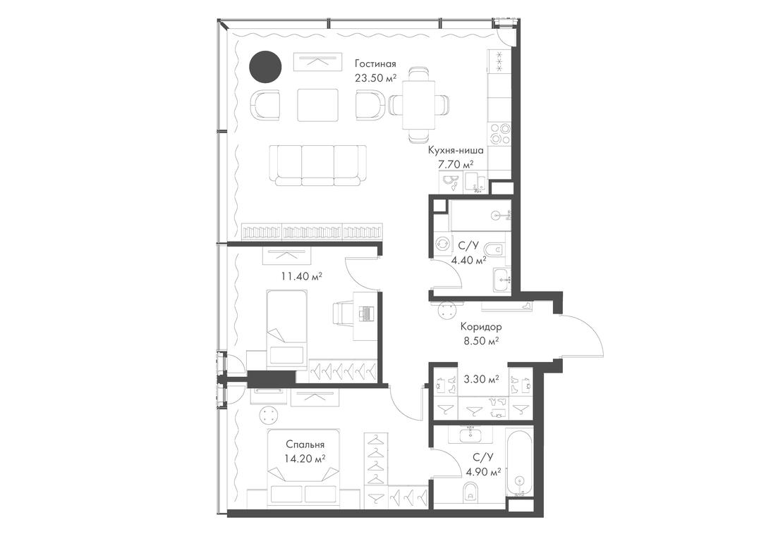 2-BD Apartment Sale, 77.9 sq. m. at Slava, Leningradskiy Avenue, 8с10, Moscow, Russia #2