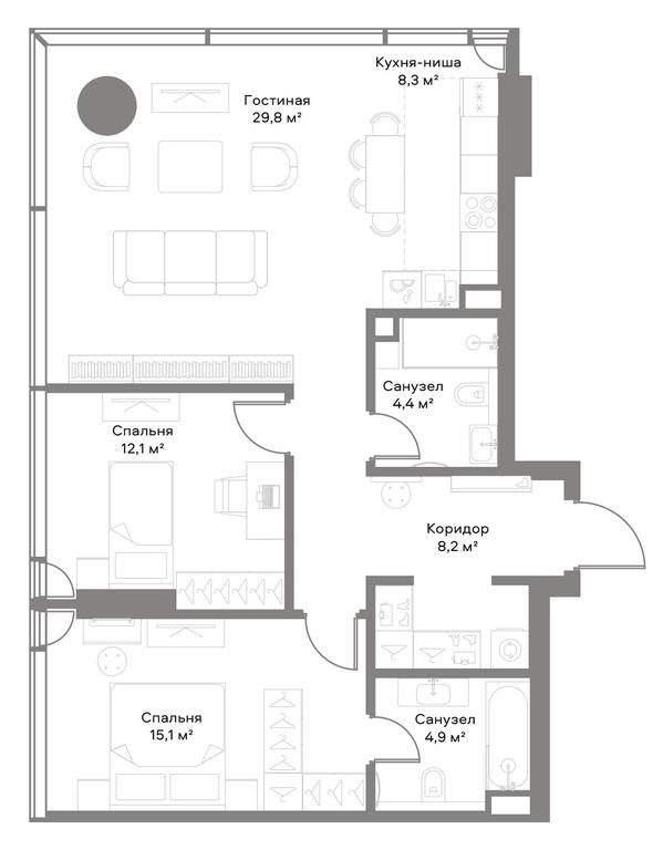 2-BD Apartment Sale, 77.9 sq. m. at Slava, Leningradskiy Avenue, 8с10, Moscow, Russia #1