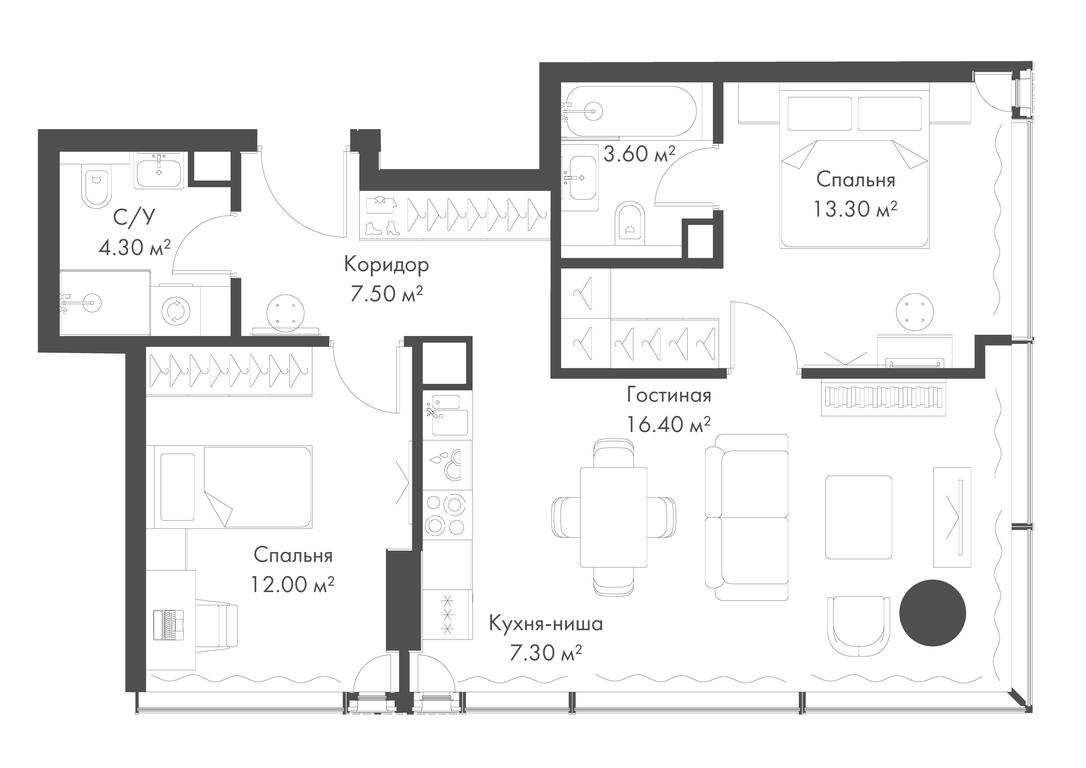 2-BD Apartment Sale, 64.4 sq. m. at Slava, Leningradskiy Avenue, 8с10, Moscow, Russia #2
