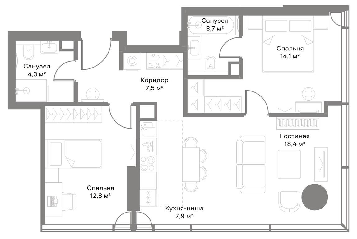 2-BD Apartment Sale, 67.8 sq. m. at Slava, Leningradskiy Avenue, 8с10, Moscow, Russia #1