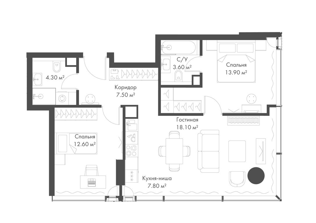 2-BD Apartment Sale, 67.8 sq. m. at Slava, Leningradskiy Avenue, 8с10, Moscow, Russia #2