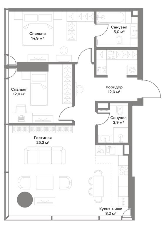 2-BD Apartment Sale, 80.2平方米 at Slava, Leningradskiy Avenue, 8с10, Moscow, Russia #1