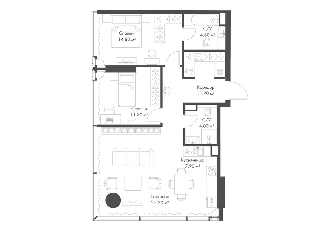 2-BD Apartment Sale, 80.2平方米 at Slava, Leningradskiy Avenue, 8с10, Moscow, Russia #2
