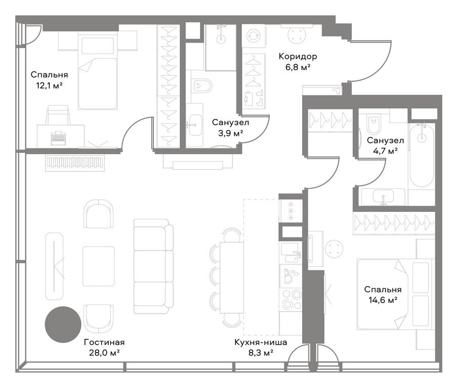 1-BD Apartment Sale, 58.1 sq. m. at Slava, Leningradskiy Avenue, 8с10, Moscow, Russia #1