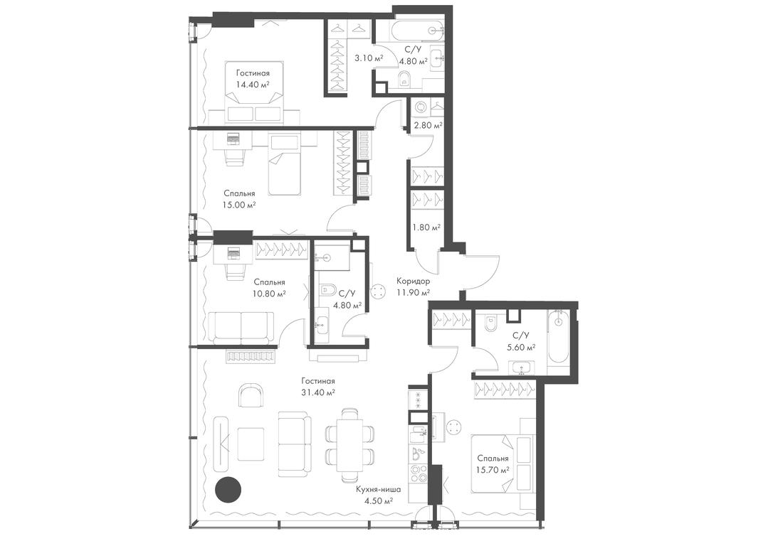 4-BD Apartment Sale, 126.6平方米 at Slava, Leningradskiy Avenue, 8с10, Moscow, Russia #2