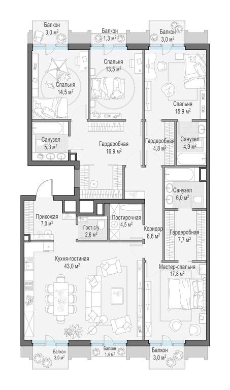 4-BD Apartment Sale, 179.5平方米 at Tishinskiy bulvar, Gruzinsky Val Street, 10, Moscow, Russia #1