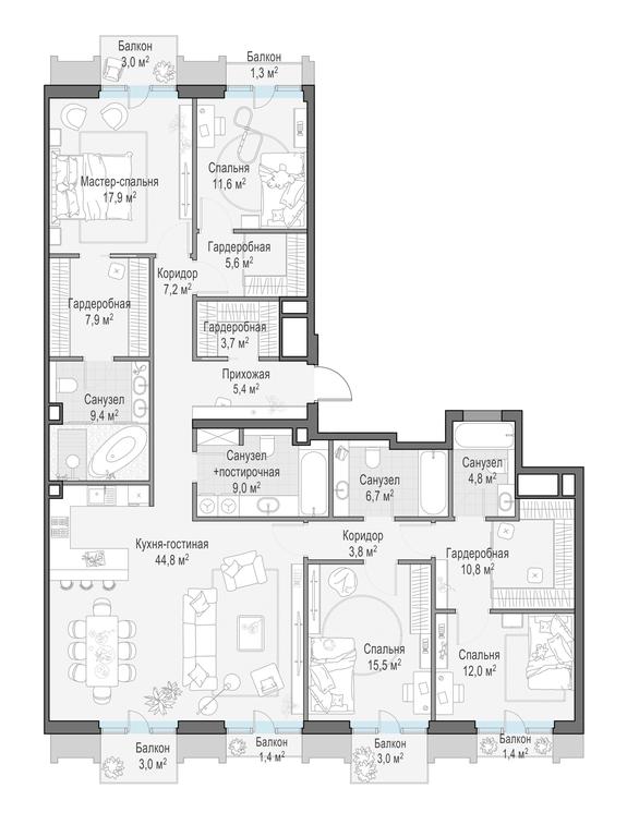 4-BD Apartment Sale, 181.3平方米 at Tishinskiy bulvar, Gruzinsky Val Street, 10, Moscow, Russia #1