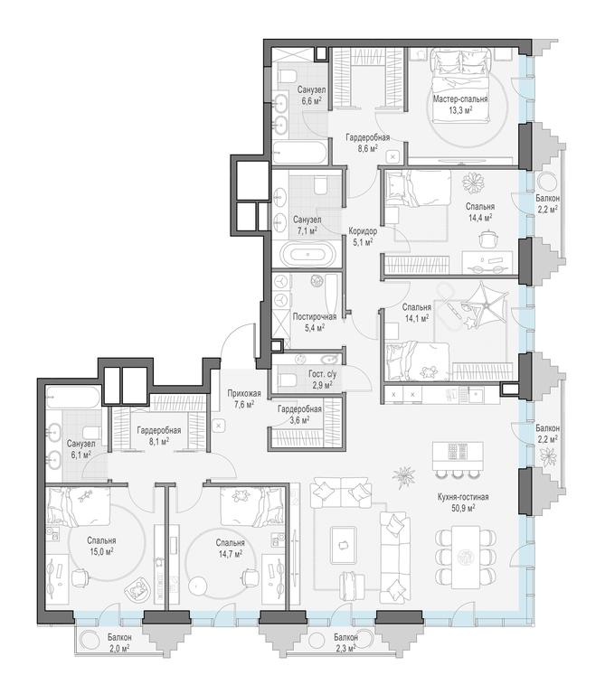 4-BD Apartment Sale, 186.1平方米 at Tishinskiy bulvar, Gruzinsky Val Street, 10, Moscow, Russia #1