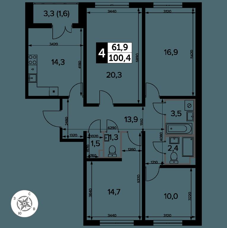4-BD Apartment Sale, 100.7 sq. m. at Yzhnaya Bitsa, Yuzhnaya Bitsa Residential Complex, posyolok Bittsa, Leninskiy City District, Moscow Region, Russia #2