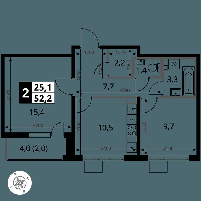 2-BD Apartment Sale, 52.1 sq. m. at Pervy Yuzhny, zhiloy kompleks Pervy Yuzhny, Leninskiy City District, Moscow Region, Russia #2