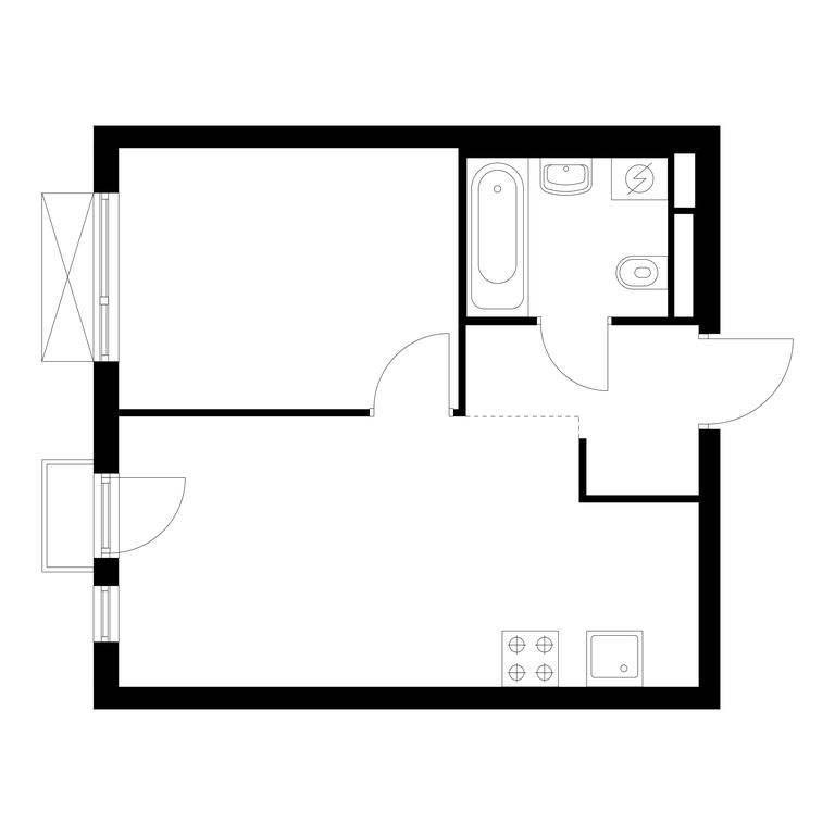 1-BD Apartment Sale, 34.6 sq. m. at Ilinskie Luga, Zapovednaya Street, 1, posyolok Ilyinskoye-Usovo, Krasnogorsk City District, Moscow Region, Russia #1