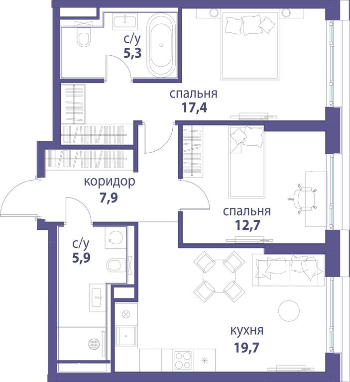 2-BD Apartment Sale, 68.9 sq. m. at Simvol, Nevelskogo Drive, 6к1, Moscow, Russia #1