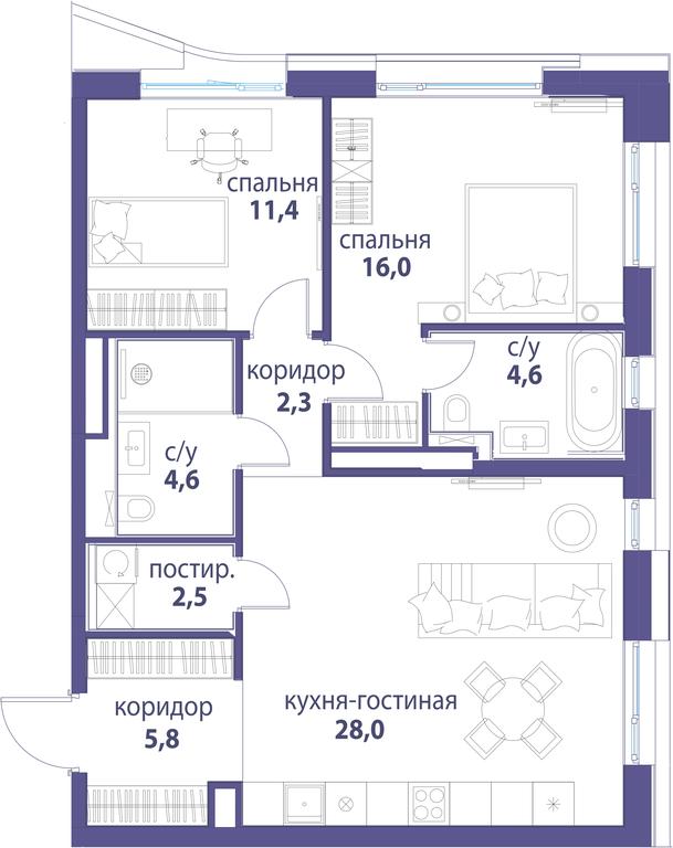 2-BD Apartment Sale, 75.2 sq. m. at Simvol, Nevelskogo Drive, 6к1, Moscow, Russia #1 2-BD Apartment Sale, 75.2 sq. m. at Simvol, Nevelskogo Drive, 6к1, Moscow, Russia #1