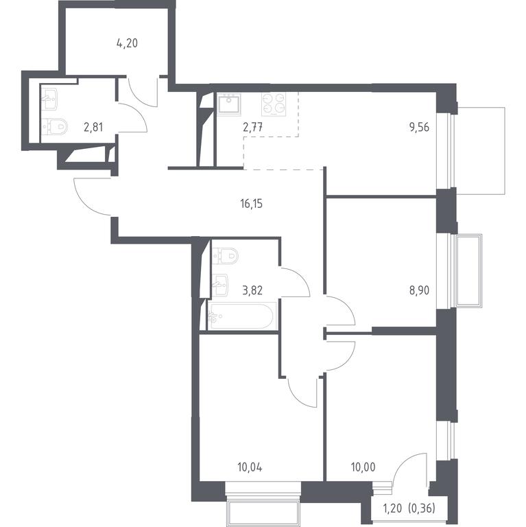 2-BD Apartment Sale, 68.61 sq. m. at Dolina Yauzy, Trudovaya Street, 23, Mytischi, Moscow Region, Russia #1