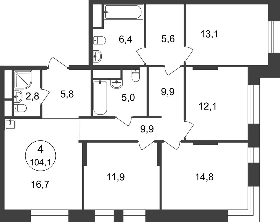 4-BD Apartment Sale, 104.1平方米 at Pervyi Moskovskiy, ulitsa Bianki, 1, Moskovskiy, Moscow, Russia #2
