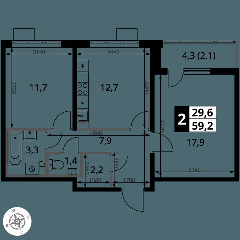 2-BD Apartment Sale, 59.2 sq. m. at Pervy Yuzhny, zhiloy kompleks Pervy Yuzhny, Leninskiy City District, Moscow Region, Russia #2 2-BD Apartment Sale, 59.2 sq. m. at Pervy Yuzhny, zhiloy kompleks Pervy Yuzhny, Leninskiy City District, Moscow Region, Russia #2