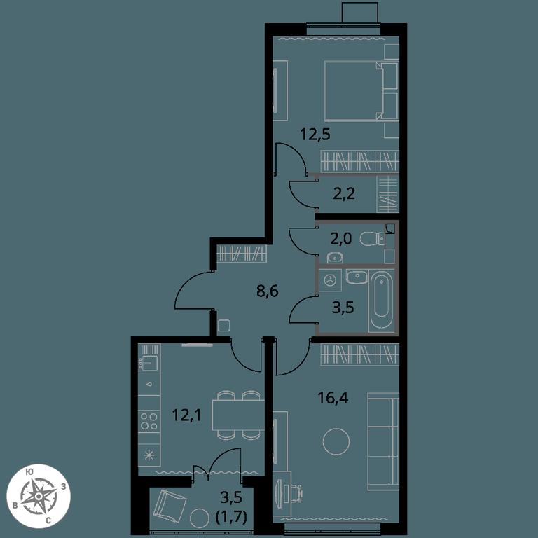 2-BD Apartment Sale, 59 sq. m. at Pervy Yuzhny, zhiloy kompleks Pervy Yuzhny, Leninskiy City District, Moscow Region, Russia #1 2-BD Apartment Sale, 59 sq. m. at Pervy Yuzhny, zhiloy kompleks Pervy Yuzhny, Leninskiy City District, Moscow Region, Russia #1