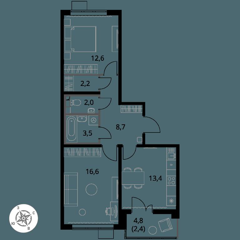 2-BD Apartment Sale, 61.4平方米 at Pervy Yuzhny, zhiloy kompleks Pervy Yuzhny, Leninskiy City District, Moscow Region, Russia #1 2-BD Apartment Sale, 61.4平方米 at Pervy Yuzhny, zhiloy kompleks Pervy Yuzhny, Leninskiy City District, Moscow Region, Russia #1