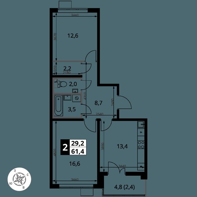 2-BD Apartment Sale, 61.4平方米 at Pervy Yuzhny, zhiloy kompleks Pervy Yuzhny, Leninskiy City District, Moscow Region, Russia #2 2-BD Apartment Sale, 61.4平方米 at Pervy Yuzhny, zhiloy kompleks Pervy Yuzhny, Leninskiy City District, Moscow Region, Russia #2