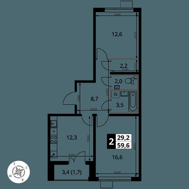 2-BD Apartment Sale, 59.6 sq. m. at Pervy Yuzhny, zhiloy kompleks Pervy Yuzhny, Leninskiy City District, Moscow Region, Russia #2 2-BD Apartment Sale, 59.6 sq. m. at Pervy Yuzhny, zhiloy kompleks Pervy Yuzhny, Leninskiy City District, Moscow Region, Russia #2