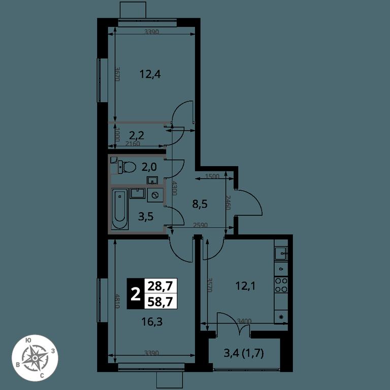2-BD Apartment Sale, 58.9平方米 at Pervy Yuzhny, zhiloy kompleks Pervy Yuzhny, Leninskiy City District, Moscow Region, Russia #2 2-BD Apartment Sale, 58.9平方米 at Pervy Yuzhny, zhiloy kompleks Pervy Yuzhny, Leninskiy City District, Moscow Region, Russia #2