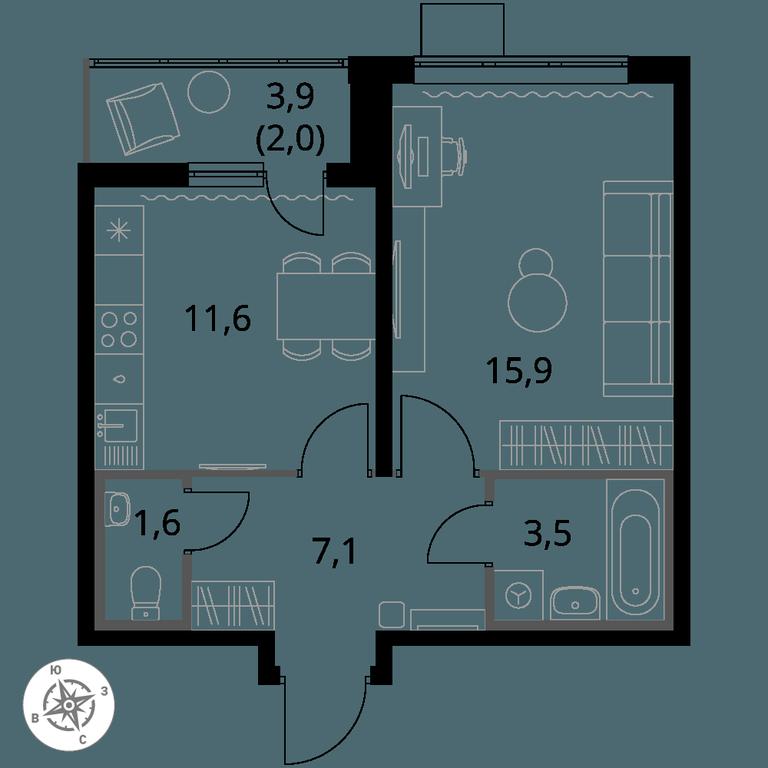 1-BD Apartment Sale, 41.6平方米 at Pervy Yuzhny, zhiloy kompleks Pervy Yuzhny, Leninskiy City District, Moscow Region, Russia #1