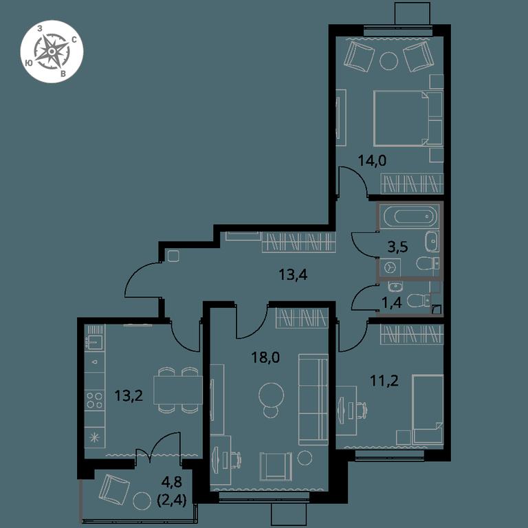 3-BD Apartment Sale, 77.1 sq. m. at Pervy Yuzhny, zhiloy kompleks Pervy Yuzhny, Leninskiy City District, Moscow Region, Russia #1 3-BD Apartment Sale, 77.1 sq. m. at Pervy Yuzhny, zhiloy kompleks Pervy Yuzhny, Leninskiy City District, Moscow Region, Russia #1