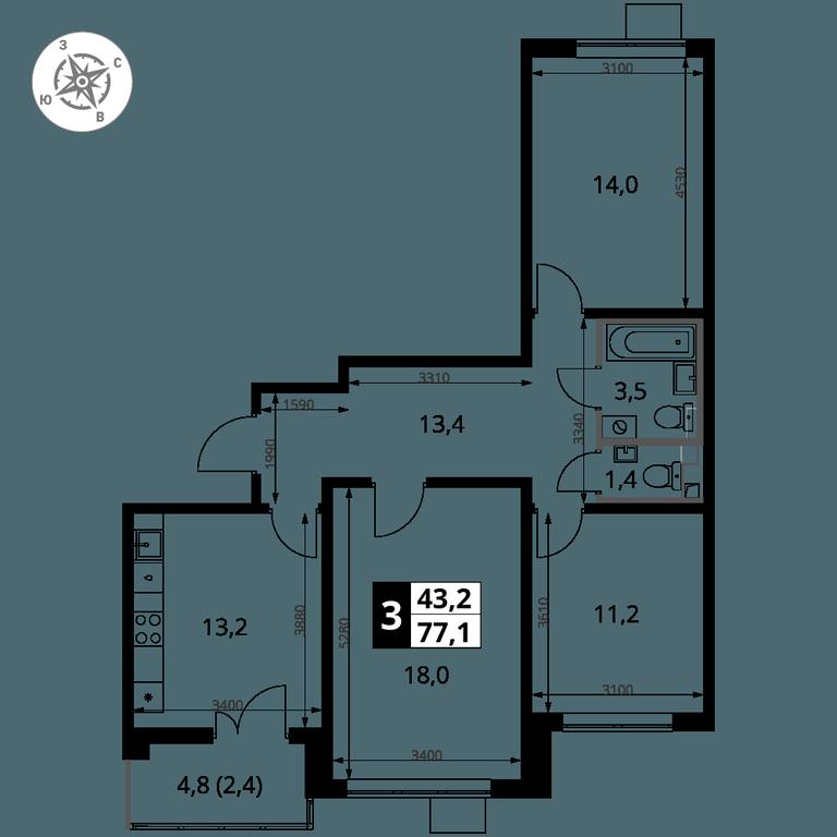 3-BD Apartment Sale, 77.1 sq. m. at Pervy Yuzhny, zhiloy kompleks Pervy Yuzhny, Leninskiy City District, Moscow Region, Russia #2 3-BD Apartment Sale, 77.1 sq. m. at Pervy Yuzhny, zhiloy kompleks Pervy Yuzhny, Leninskiy City District, Moscow Region, Russia #2
