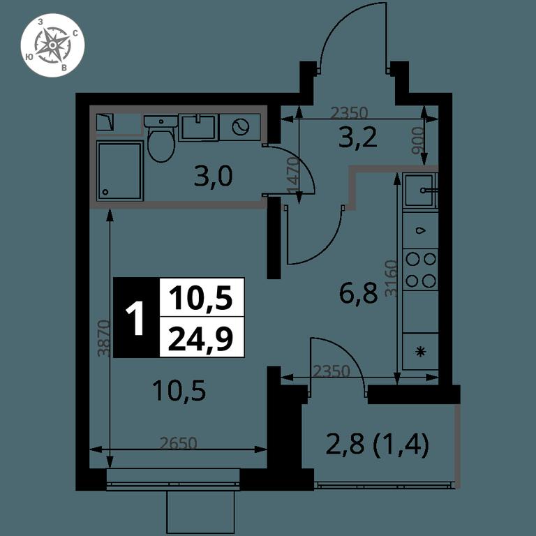 Apartment Sale, 24.7平方米 at Pervy Yuzhny, zhiloy kompleks Pervy Yuzhny, Leninskiy City District, Moscow Region, Russia #2