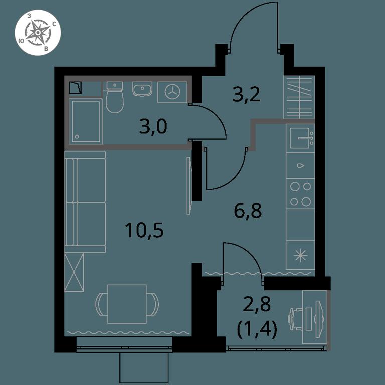 Apartment Sale, 24.7平方米 at Pervy Yuzhny, zhiloy kompleks Pervy Yuzhny, Leninskiy City District, Moscow Region, Russia #1