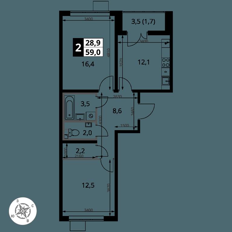 2-BD Apartment Sale, 59平方米 at Pervy Yuzhny, zhiloy kompleks Pervy Yuzhny, Leninskiy City District, Moscow Region, Russia #2 2-BD Apartment Sale, 59平方米 at Pervy Yuzhny, zhiloy kompleks Pervy Yuzhny, Leninskiy City District, Moscow Region, Russia #2