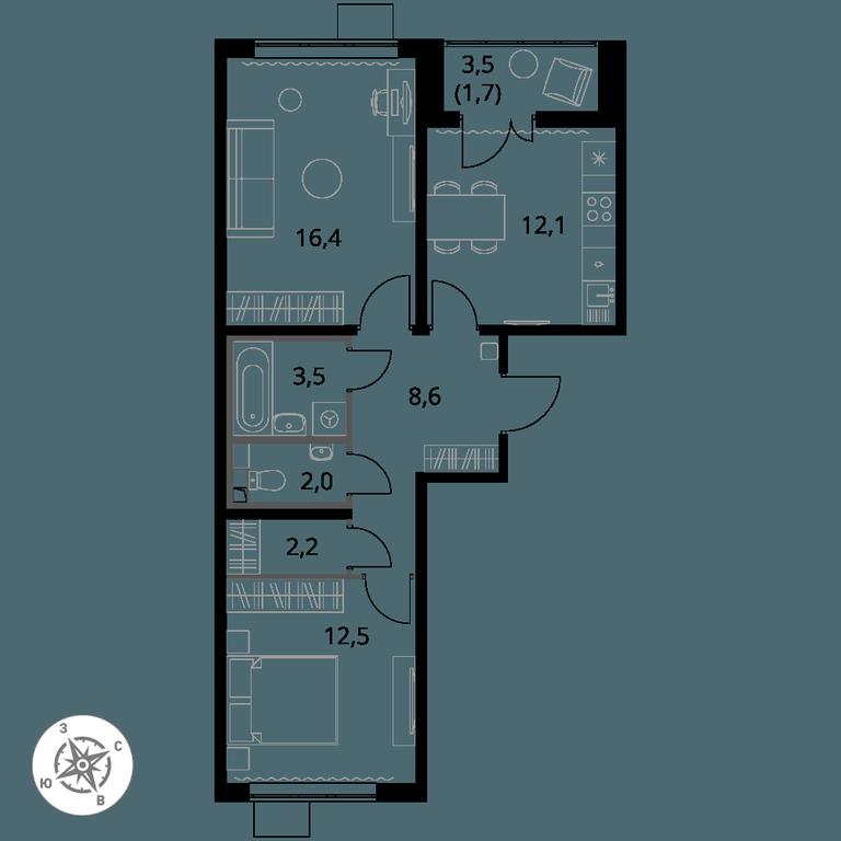 2-BD Apartment Sale, 59平方米 at Pervy Yuzhny, zhiloy kompleks Pervy Yuzhny, Leninskiy City District, Moscow Region, Russia #1 2-BD Apartment Sale, 59平方米 at Pervy Yuzhny, zhiloy kompleks Pervy Yuzhny, Leninskiy City District, Moscow Region, Russia #1