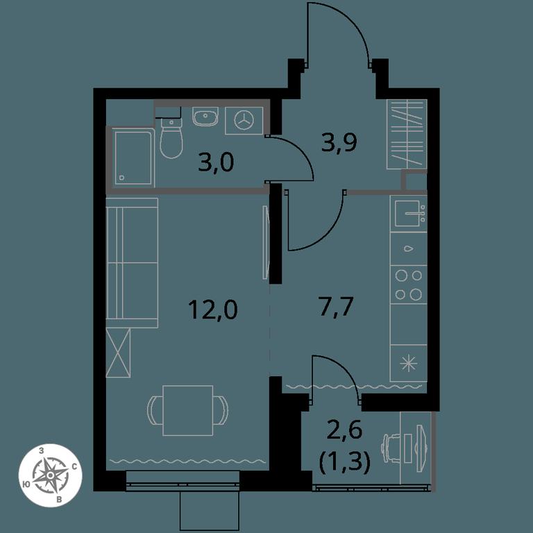 Apartment Sale, 27.9平方米 at Pervy Yuzhny, zhiloy kompleks Pervy Yuzhny, Leninskiy City District, Moscow Region, Russia #1