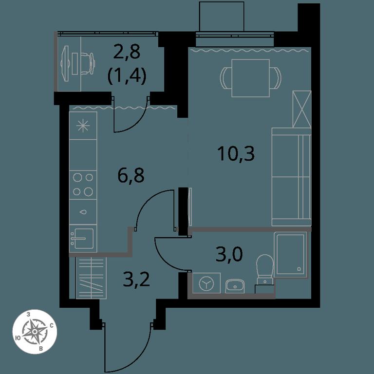 Apartment Sale, 24.7平方米 at Pervy Yuzhny, zhiloy kompleks Pervy Yuzhny, Leninskiy City District, Moscow Region, Russia #1